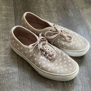 Vans Tan and White Canvas Sneakers with Polka Dots women’s size 8.5